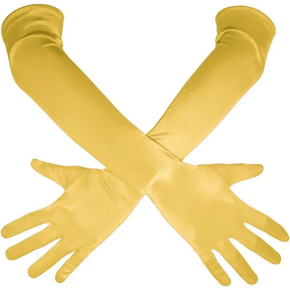 Women's Yellow Shiny Satin Long Gloves Elbow Length Wedding Dancing Party Tea